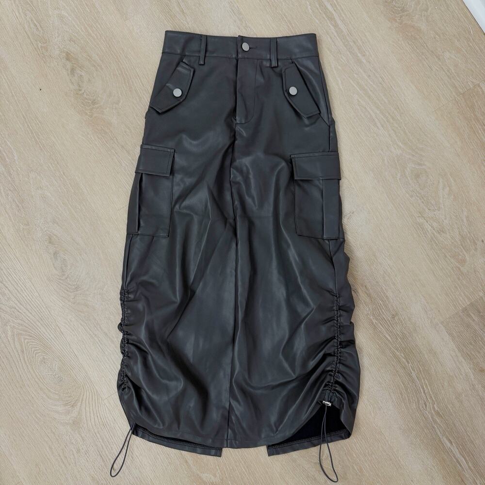 Women’s Superdown Jordyn Faux Leather MIDI Skirt Gray Size S